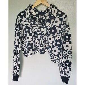 Wild Fable Women's‎ Hoodie Flower Pattern Black White Pullover